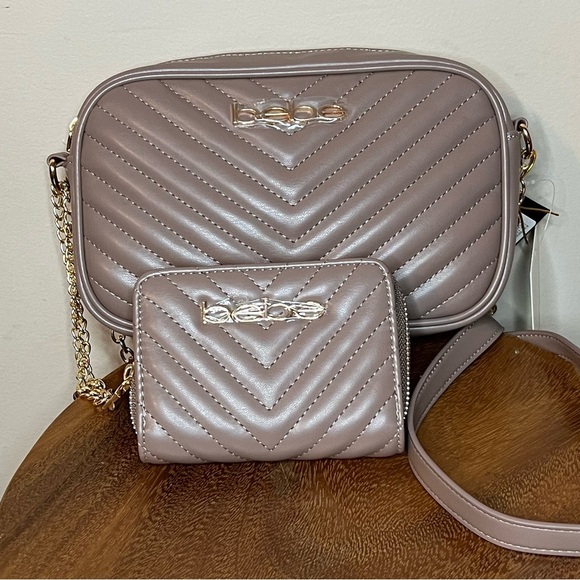 Bebe Taupe Quilted Crossbody Bag Set - Picture 1 of 8